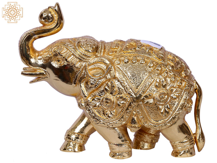 5" Gold-Plated Brass Elephant Statue Playing With Ball