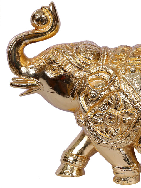 5'' Traditional Dressed Elephant Playing With Ball | Gold-Plated Brass