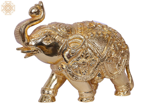 5'' Traditional Dressed Elephant Playing With Ball | Gold-Plated Brass