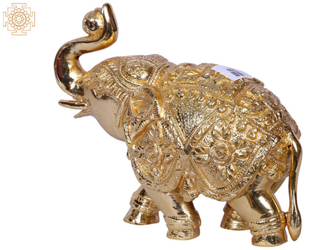 5'' Traditional Dressed Elephant Playing With Ball | Gold-Plated Brass