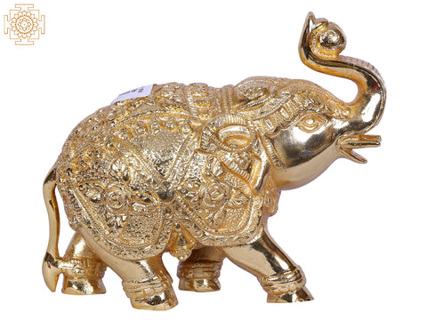 5'' Traditional Dressed Elephant Playing With Ball | Gold-Plated Brass