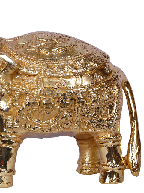5'' Traditional Dressed Elephant Standing | Gold-Plated Brass