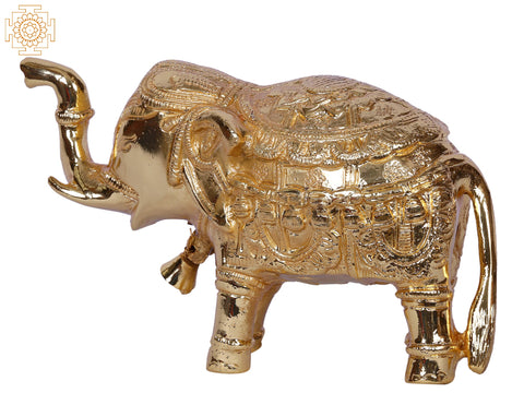 5'' Traditional Dressed Elephant Standing | Gold-Plated Brass