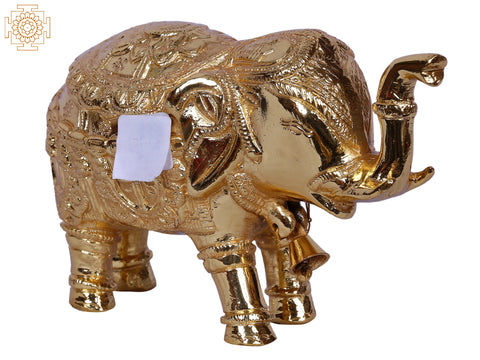 5'' Traditional Dressed Elephant Standing | Gold-Plated Brass