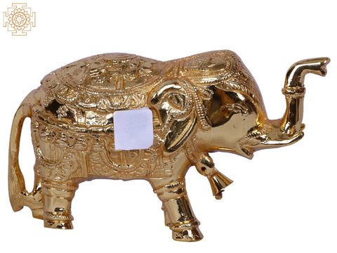5'' Traditional Dressed Elephant Standing | Gold-Plated Brass