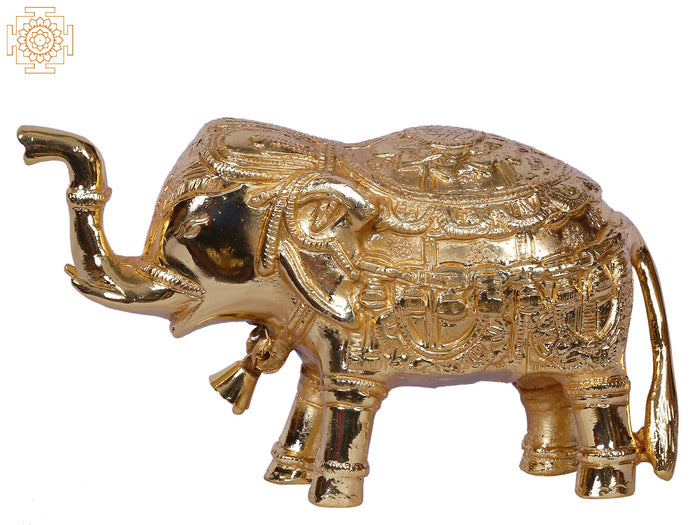 5" Gold-Plated Brass Elephant Statue Traditional Dressed
