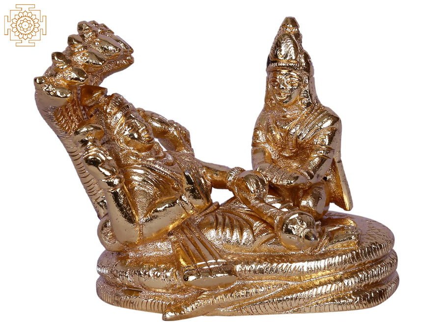 3" Lord Vishnu with Goddess Lakshmi Gold Plated Brass Idol