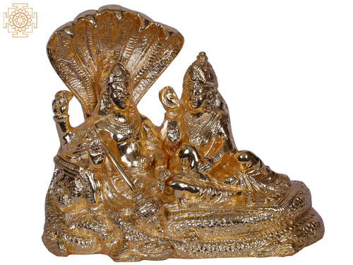 7" Gold Plated Brass Lord Vishnu Goddess Lakshmi Statue
