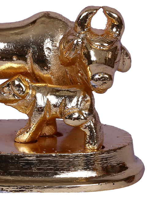1" Mother Cow with Calf on Throne | Gold Plated Brass Statue
