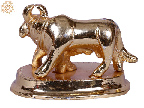 1" Mother Cow with Calf on Throne | Gold Plated Brass Statue