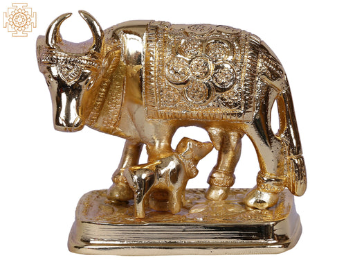 3" Mother Cow with Calf Gold-Plated Brass Idol
