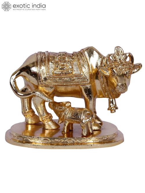 2" Mother Cow with Calf Gold-Plated Brass Statue