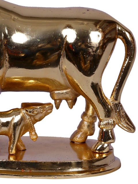5" Mother Cow With Calf | Gold Plated Brass Statue
