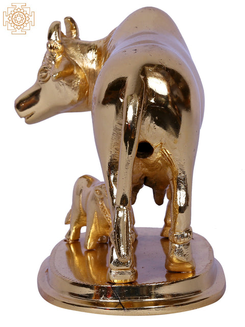 5" Mother Cow With Calf | Gold Plated Brass Statue