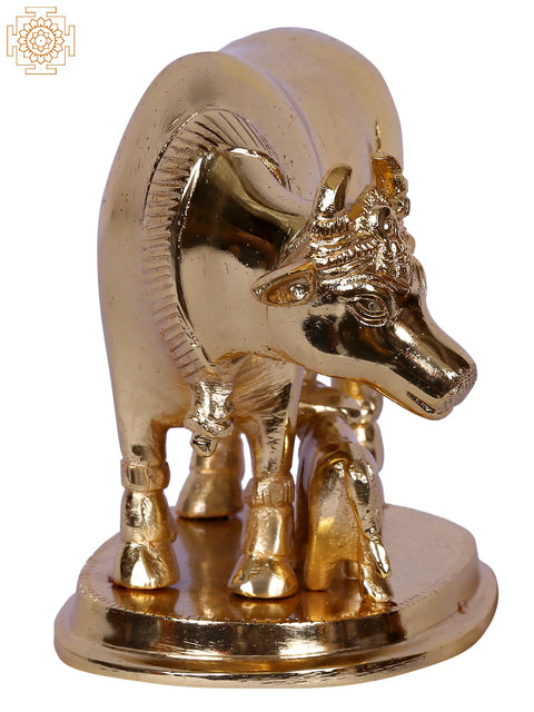 5" Mother Cow With Calf | Gold Plated Brass Statue