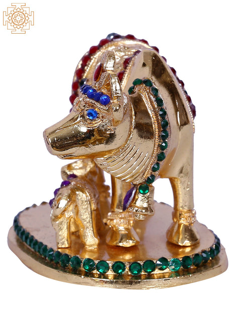 2" Mother Cow With Calf | Stone Decorated Gold Plated Brass Statue