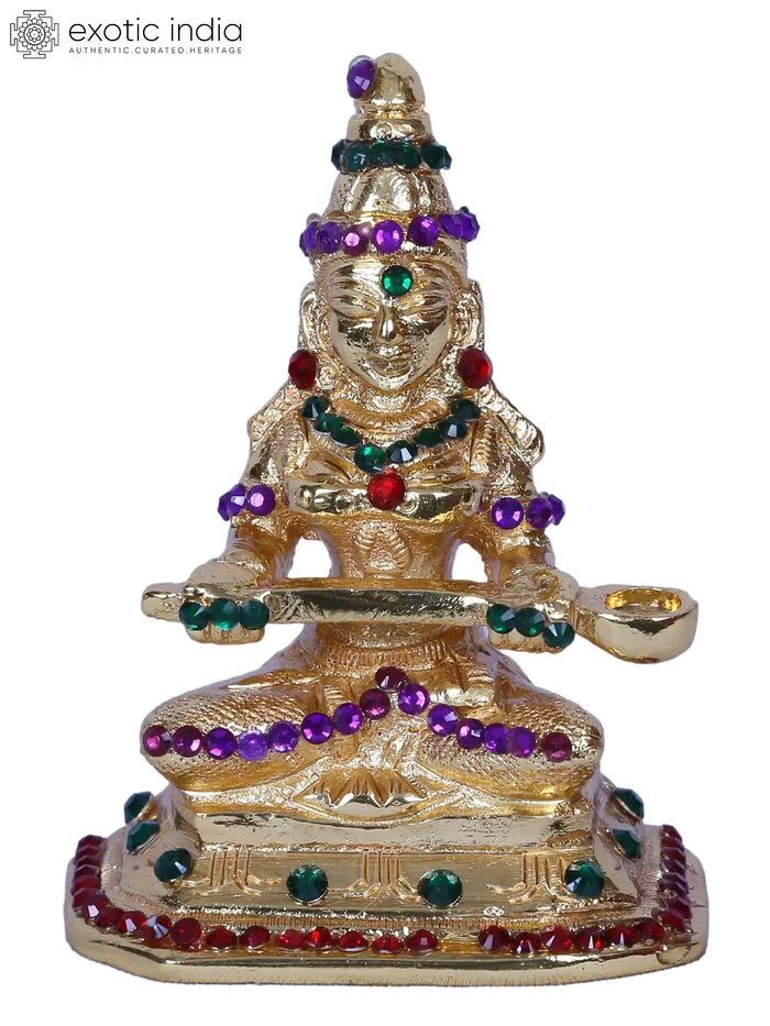 3" Small Goddess Annapurna With Stone Work | Brass | Gold Plated