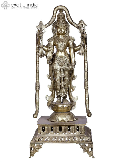 32" Large Perumal Brass Statue Standing with Arch for Pooja