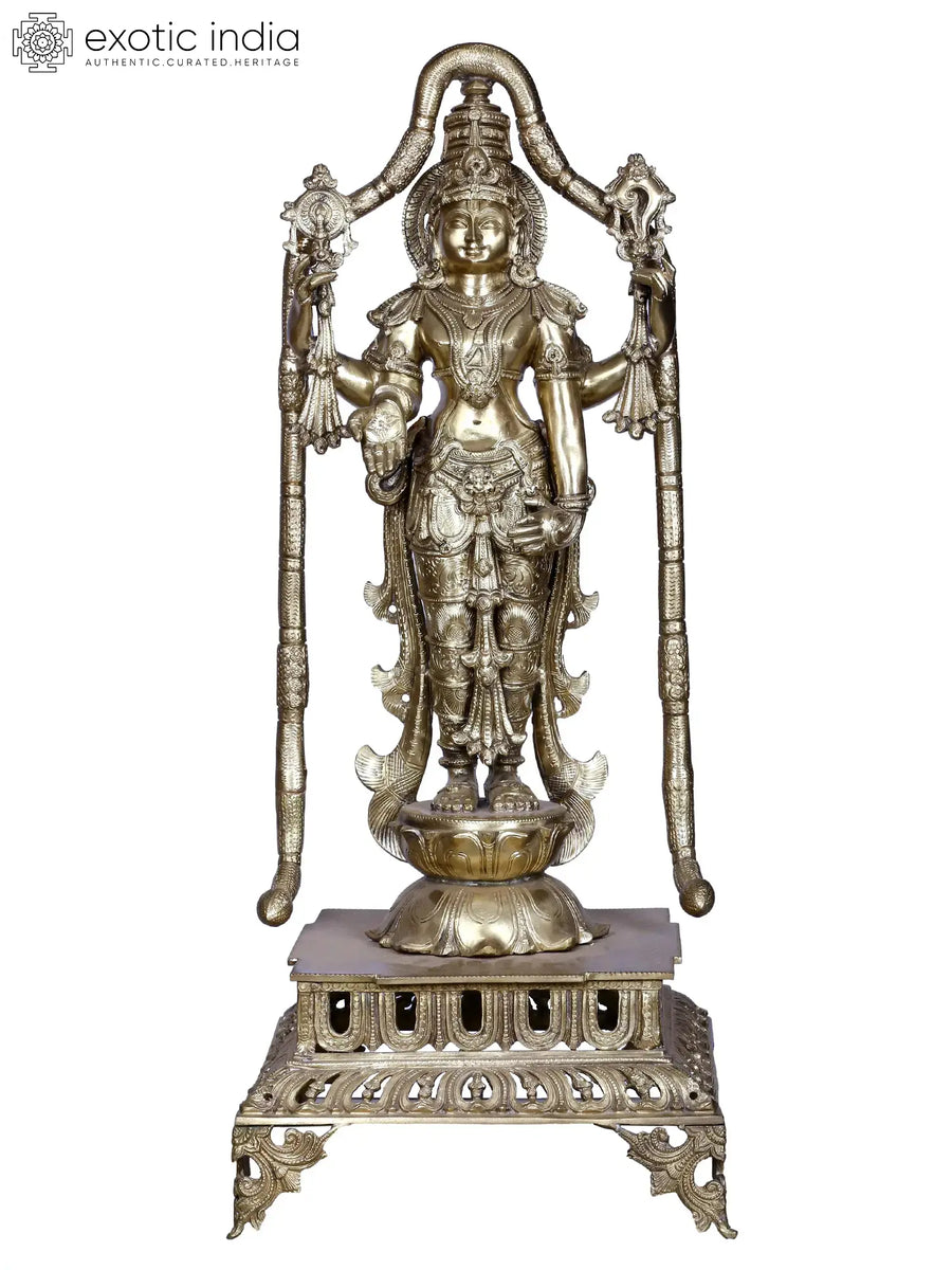 32" Large Perumal Brass Statue Standing with Arch for Pooja