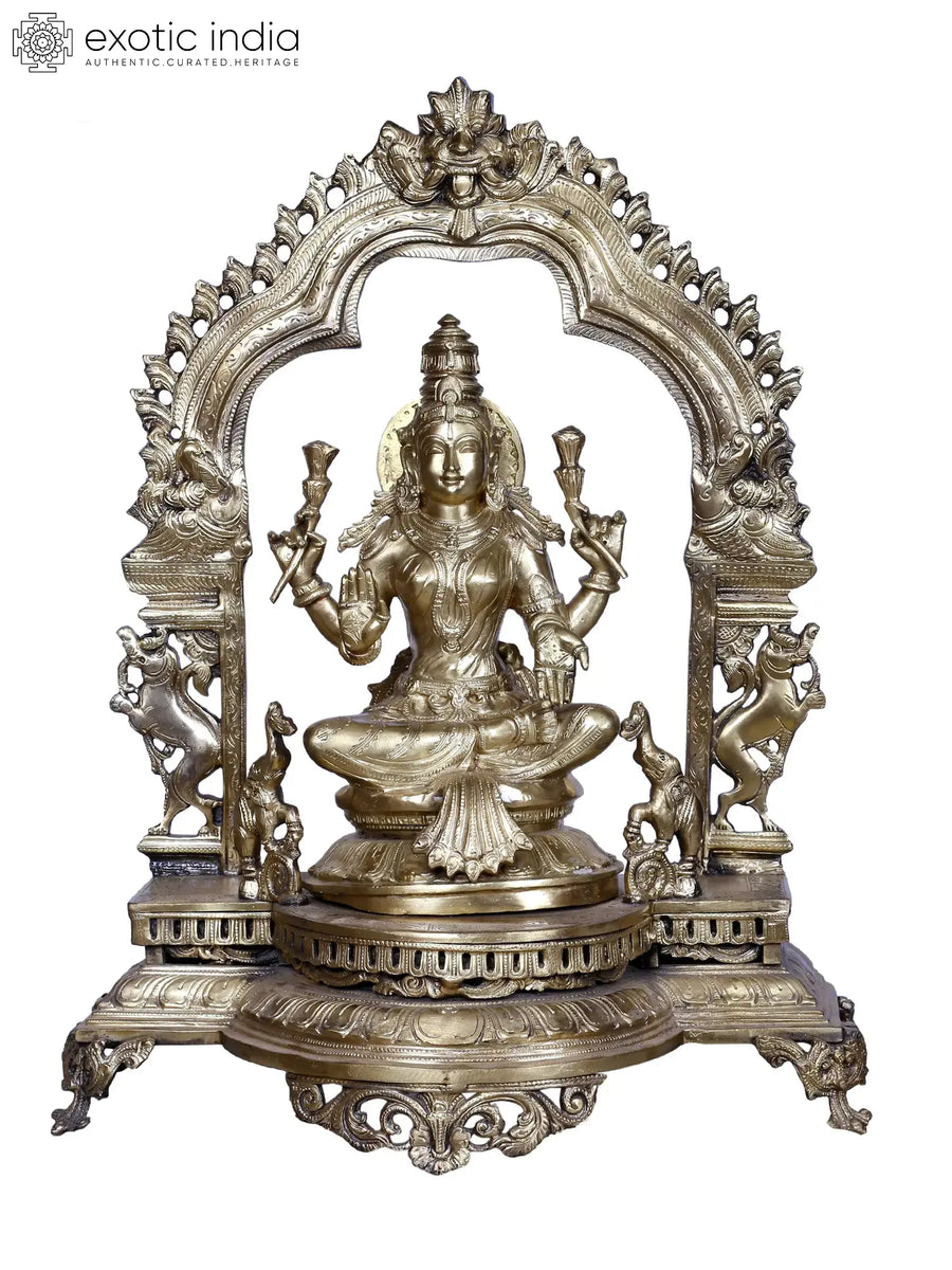 Brass Goddess Lakshmi Statue with Decorative Arch