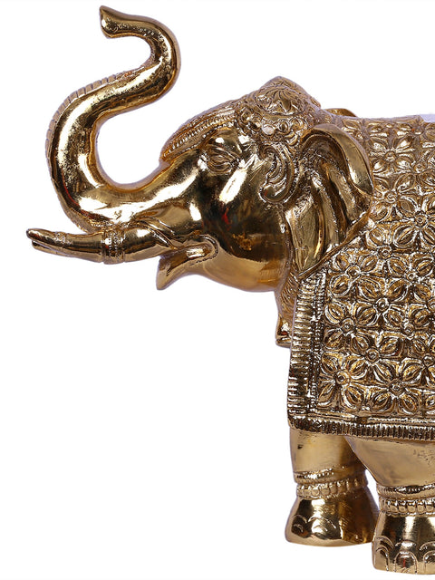 7'' Traditional Dressed Elephant Trunk Up | Gold-Plated Brass