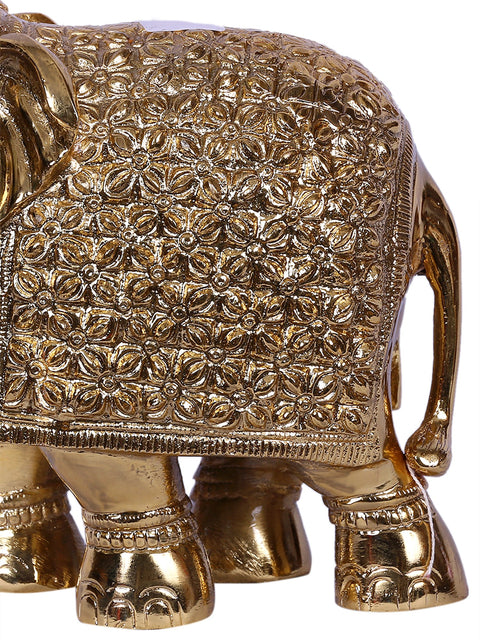 7'' Traditional Dressed Elephant Trunk Up | Gold-Plated Brass