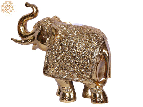 7'' Traditional Dressed Elephant Trunk Up | Gold-Plated Brass
