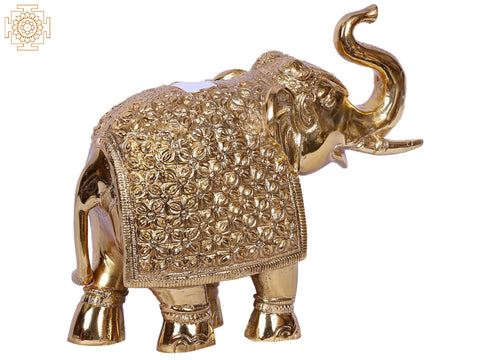 7'' Traditional Dressed Elephant Trunk Up | Gold-Plated Brass