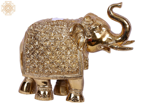 7'' Traditional Dressed Elephant Trunk Up | Gold-Plated Brass