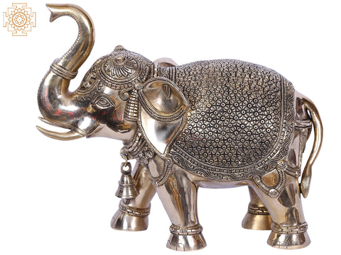 11'' Trunk Up Elephant With Detailed Finish | Gold-Plated Brass