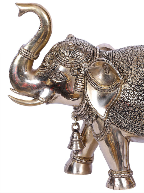 11'' Trunk Up Elephant With Detailed Finish | Gold-Plated Brass