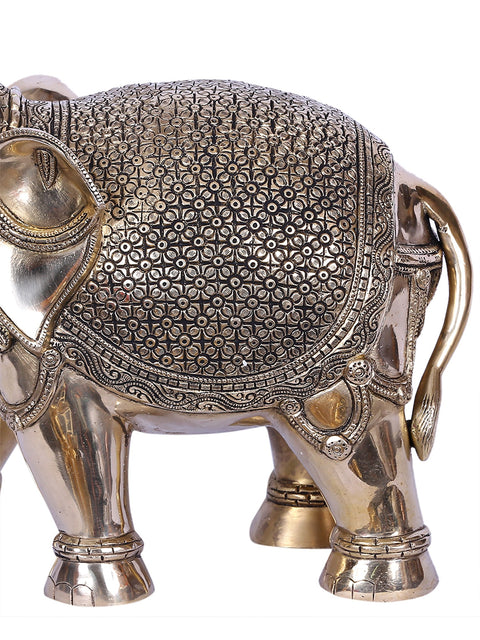 11'' Trunk Up Elephant With Detailed Finish | Gold-Plated Brass