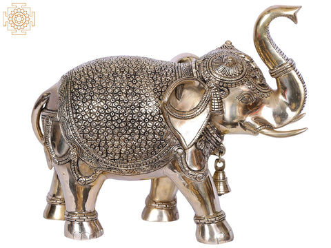 11'' Trunk Up Elephant With Detailed Finish | Gold-Plated Brass