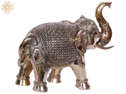 11'' Trunk Up Elephant With Detailed Finish | Gold-Plated Brass