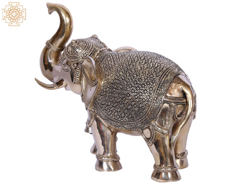 11'' Trunk Up Elephant With Detailed Finish | Gold-Plated Brass