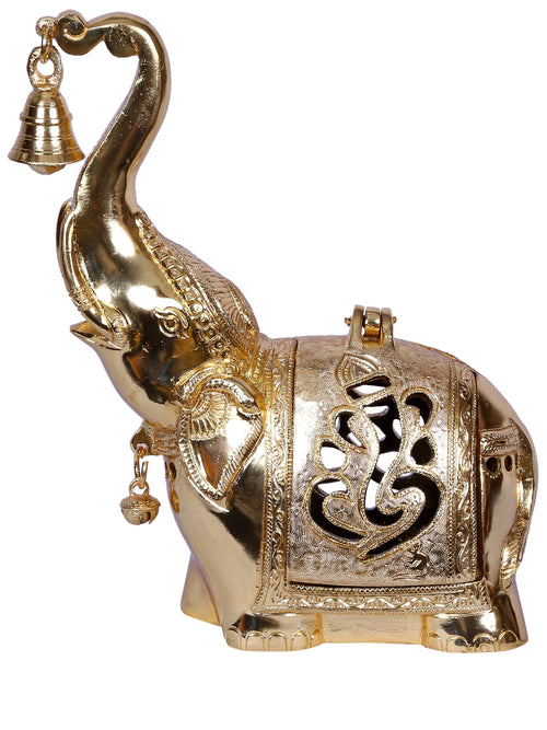 11" Gold-Plated Brass Ganesha Statue with Engraved Bell