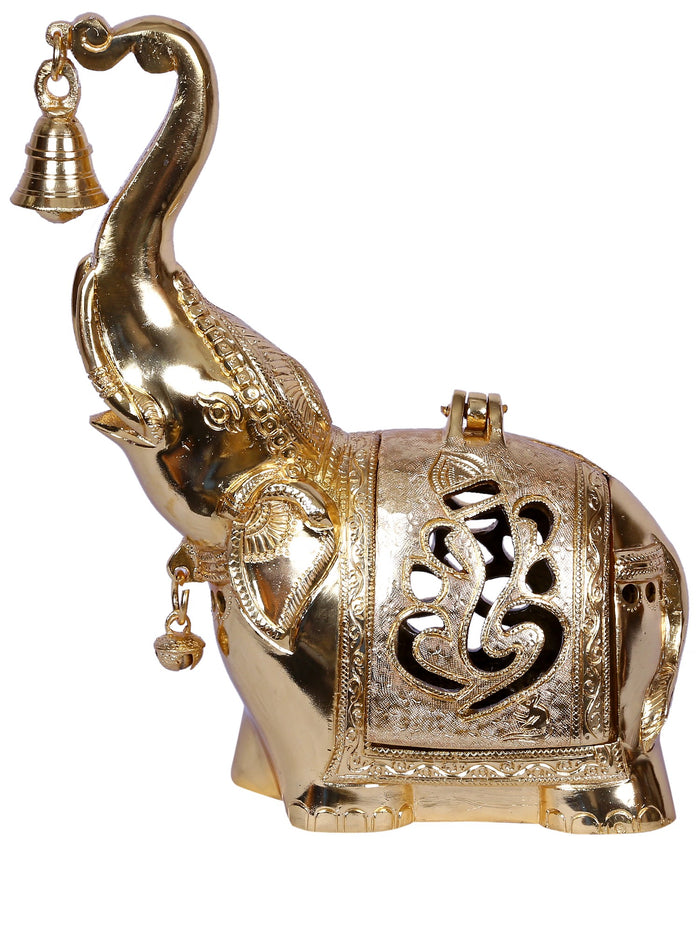 11" Gold-Plated Brass Ganesha Statue with Engraved Bell