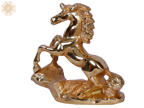 3'' Small Horse Figurine on Rock | Gold-Plated Brass Statue