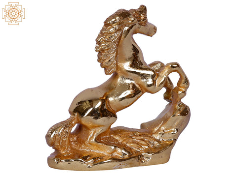 3'' Small Horse Figurine on Rock | Gold-Plated Brass Statue