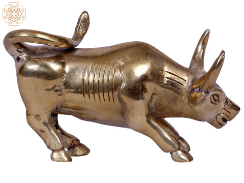 Small Furious Attacking Bull Figurine | Gold-Plated Brass Statue