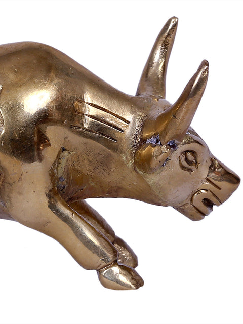 Small Furious Attacking Bull Figurine | Gold-Plated Brass Statue