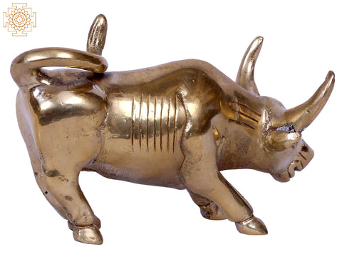 Small Furious Attacking Bull Figurine | Gold-Plated Brass Statue