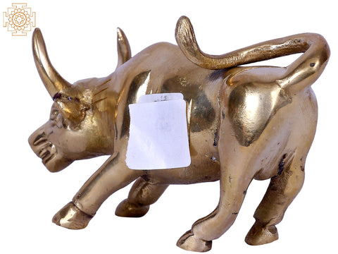 Small Furious Attacking Bull Figurine | Gold-Plated Brass Statue