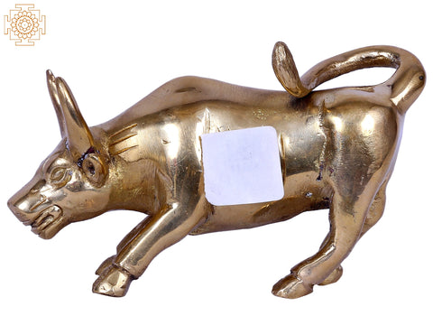 Small Furious Attacking Bull Figurine | Gold-Plated Brass Statue