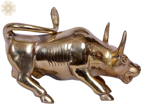 Small Furious Attacking Bull Figurine | Gold-Plated Brass Statue
