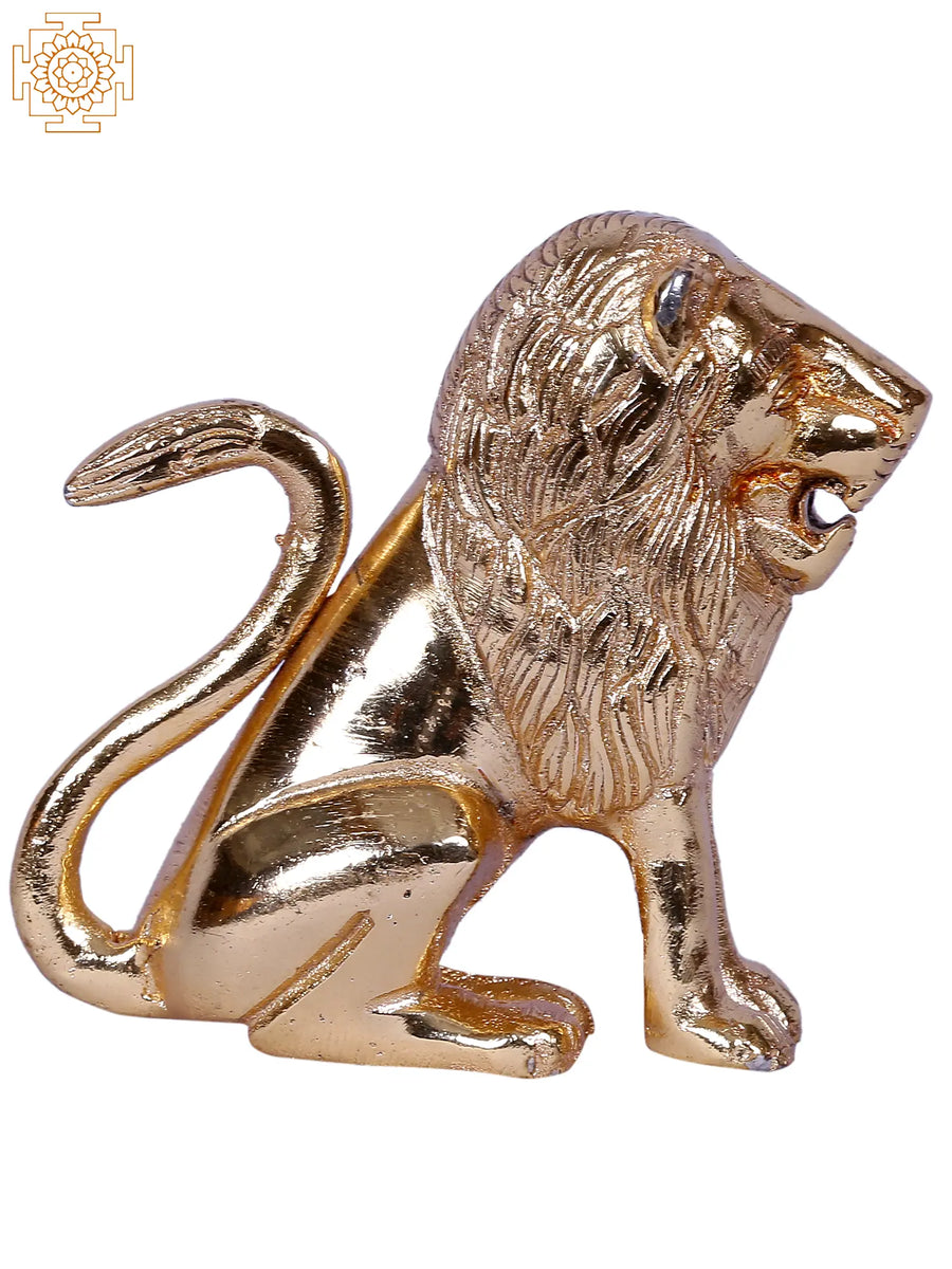 Furious Seated Lion Gold-Plated Brass Statue