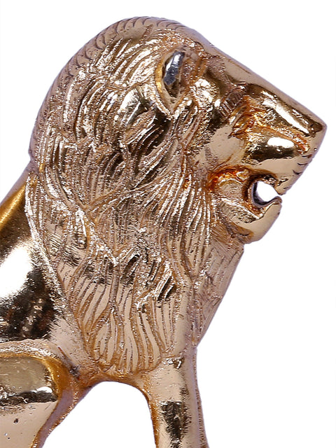 Furious Lion Statue Seated | Gold-Plated Brass Idol