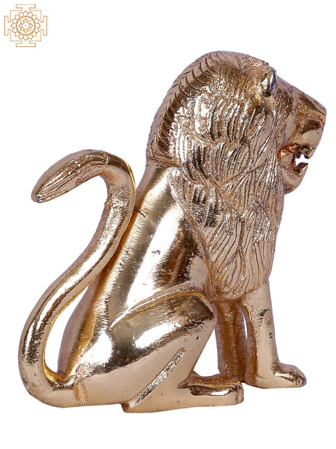 Furious Lion Statue Seated | Gold-Plated Brass Idol