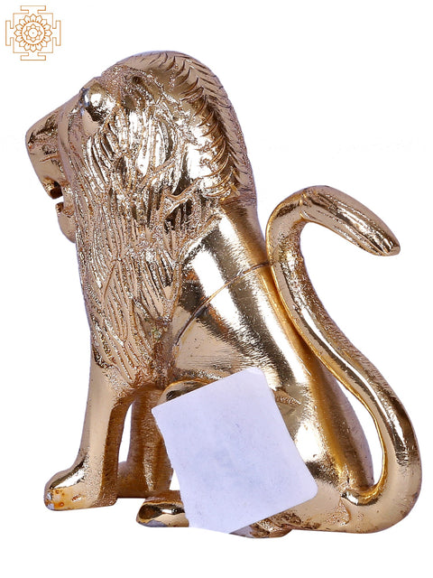 Furious Lion Statue Seated | Gold-Plated Brass Idol