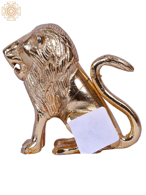 Furious Lion Statue Seated | Gold-Plated Brass Idol